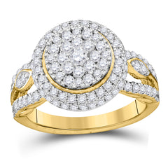 14kt Yellow Gold Womens Round Diamond Cluster Bridal Wedding Engagement Ring 1-1/3 Cttw