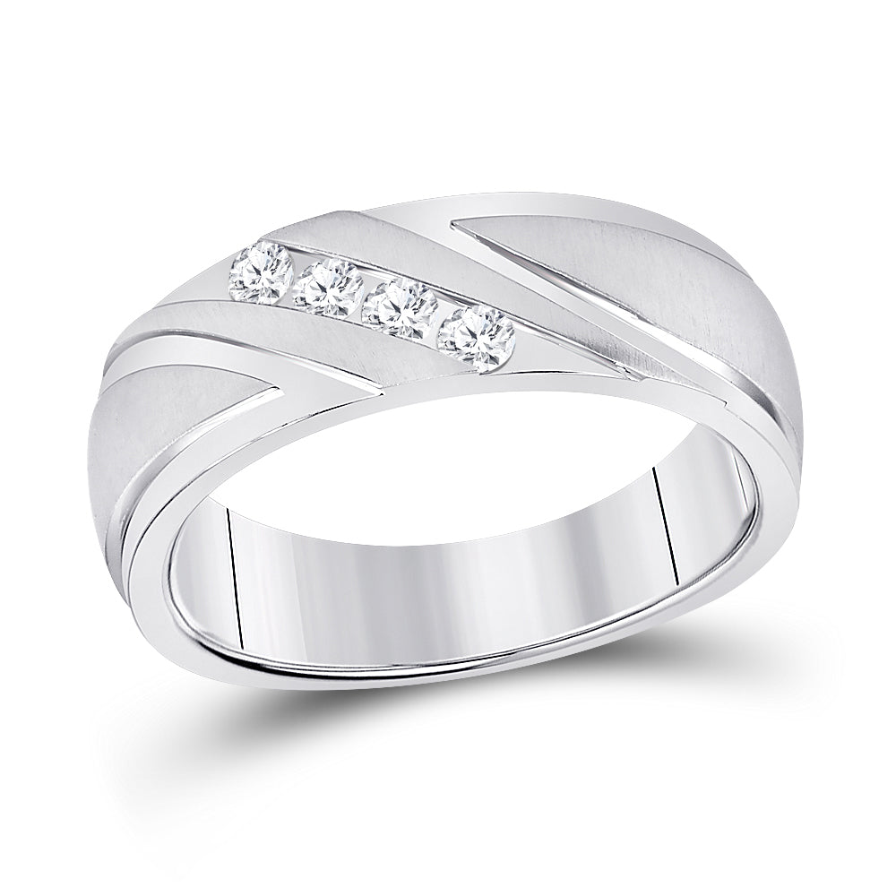 10K White Gold Mens Round Channel-Set Diamond Wedding Anniversary Band Ring 1/4 CTW 8.31 Gram