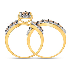 10kt Yellow Gold Round Brown Diamond Bridal Wedding Engagement Ring Band Set 1-3/4 Cttw