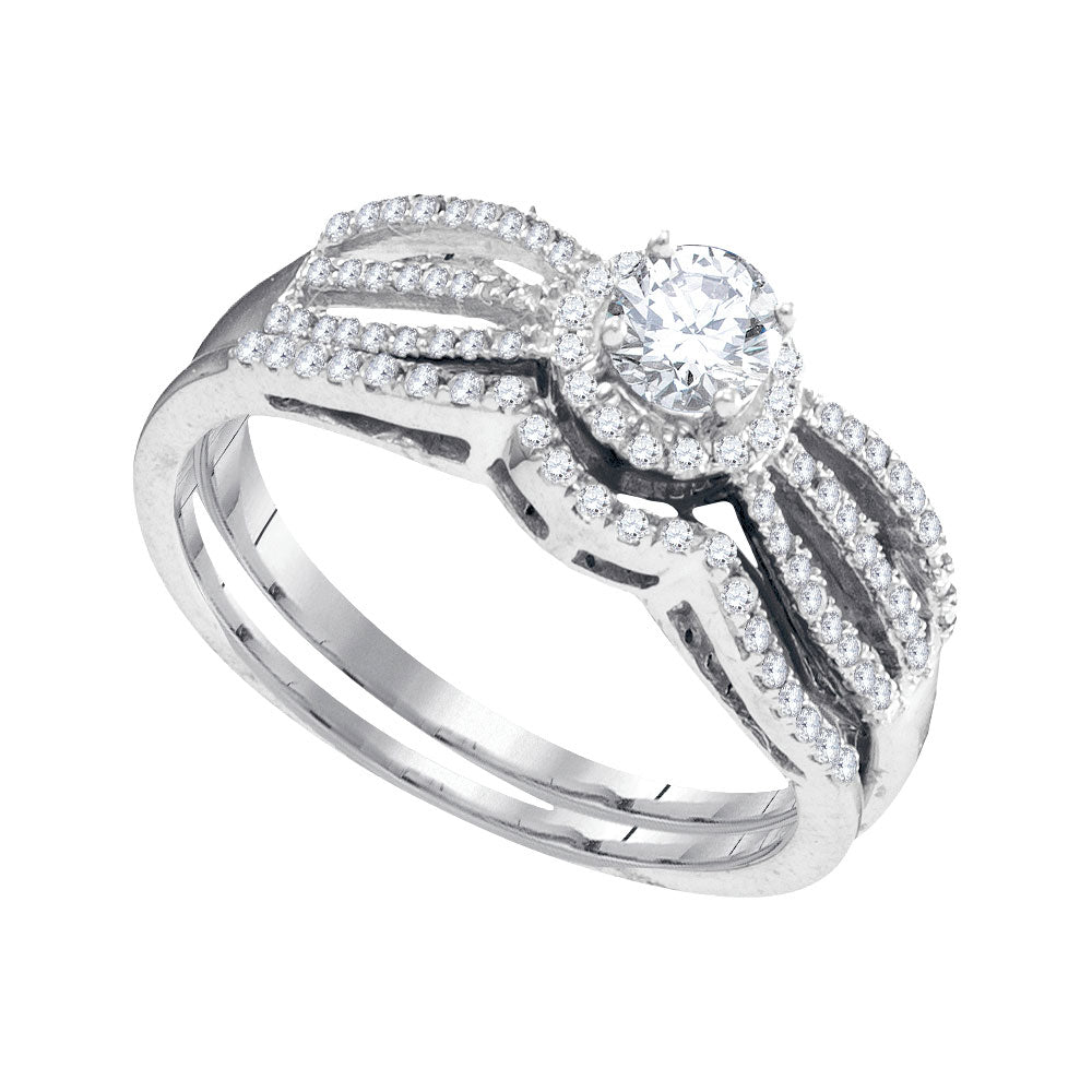 10kt White Gold Womens Round Diamond Split-shank Bridal Wedding Engagement Ring Band Set 3/8 Cttw