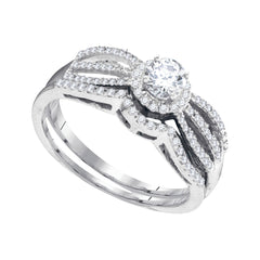 10kt White Gold Womens Round Diamond Split-shank Bridal Wedding Engagement Ring Band Set 3/8 Cttw