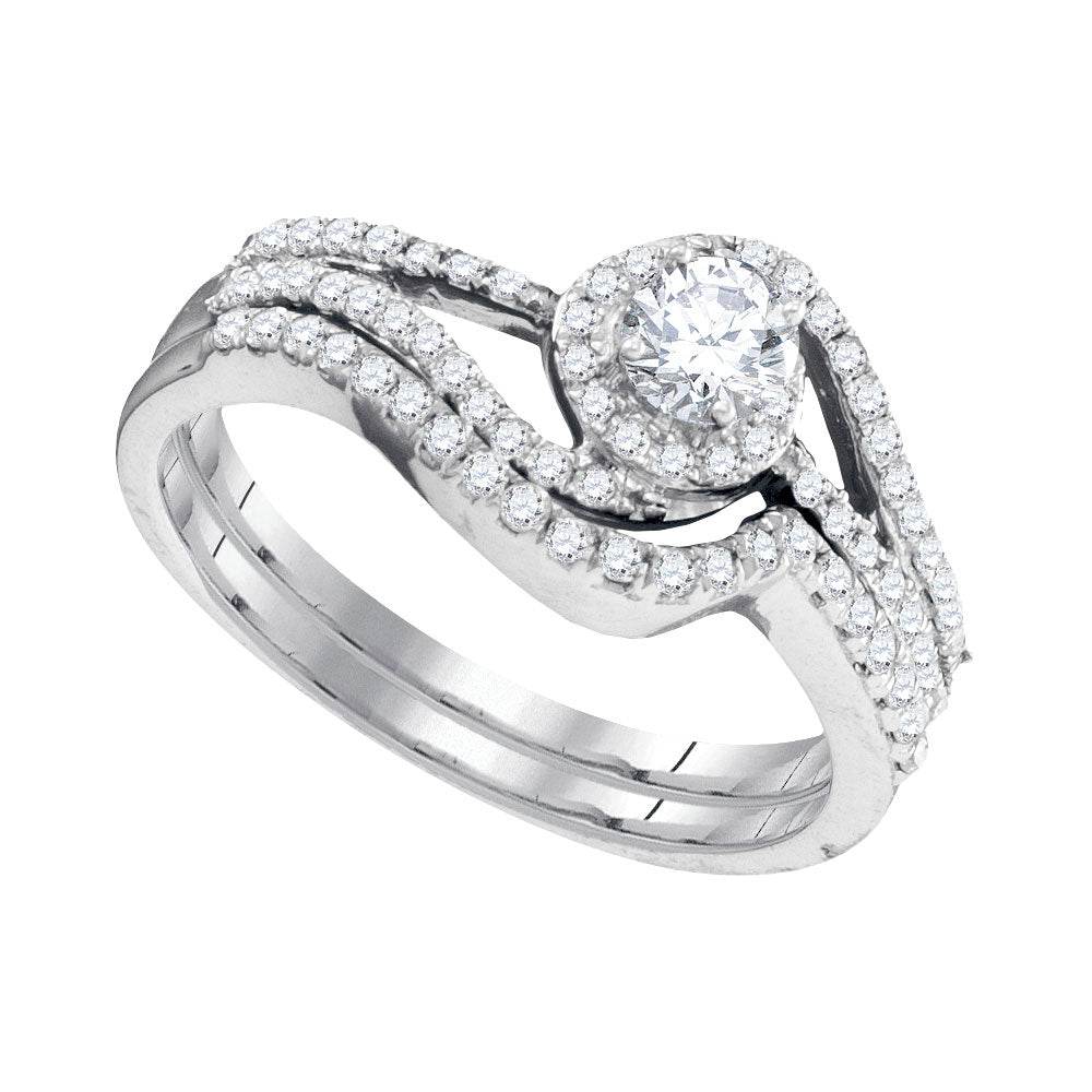 10kt White Gold Womens Round Diamond Swirl Bridal Wedding Engagement Ring Band Set 1/2 Cttw
