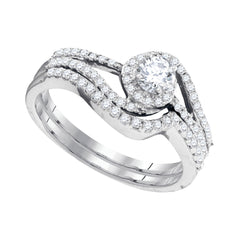 10kt White Gold Womens Round Diamond Swirl Bridal Wedding Engagement Ring Band Set 1/2 Cttw