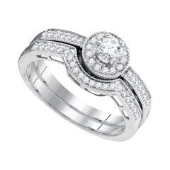 10kt White Gold Womens Round Diamond Bridal Wedding Engagement Ring Band Set 1/2 Cttw