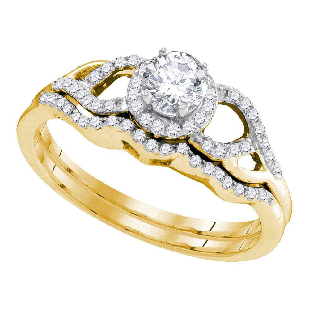 10kt Yellow Gold Womens Round Diamond Bridal Wedding Engagement Ring Band Set 3/8 Cttw