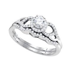 10k White Gold Round Diamond Bridal Wedding Ring Band Set 3/8 Cttw