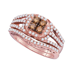 10kt Rose Gold Womens Round Brown Diamond Bridal Wedding Engagement Ring Band Set 1 Cttw