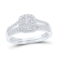 10kt White Gold Womens Round Diamond Bridal Wedding Engagement Ring Band Set 1/2 Cttw