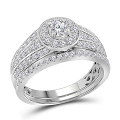 14kt White Gold Womens Round Diamond Bridal Wedding Engagement Ring Band Set 1.00 Cttw