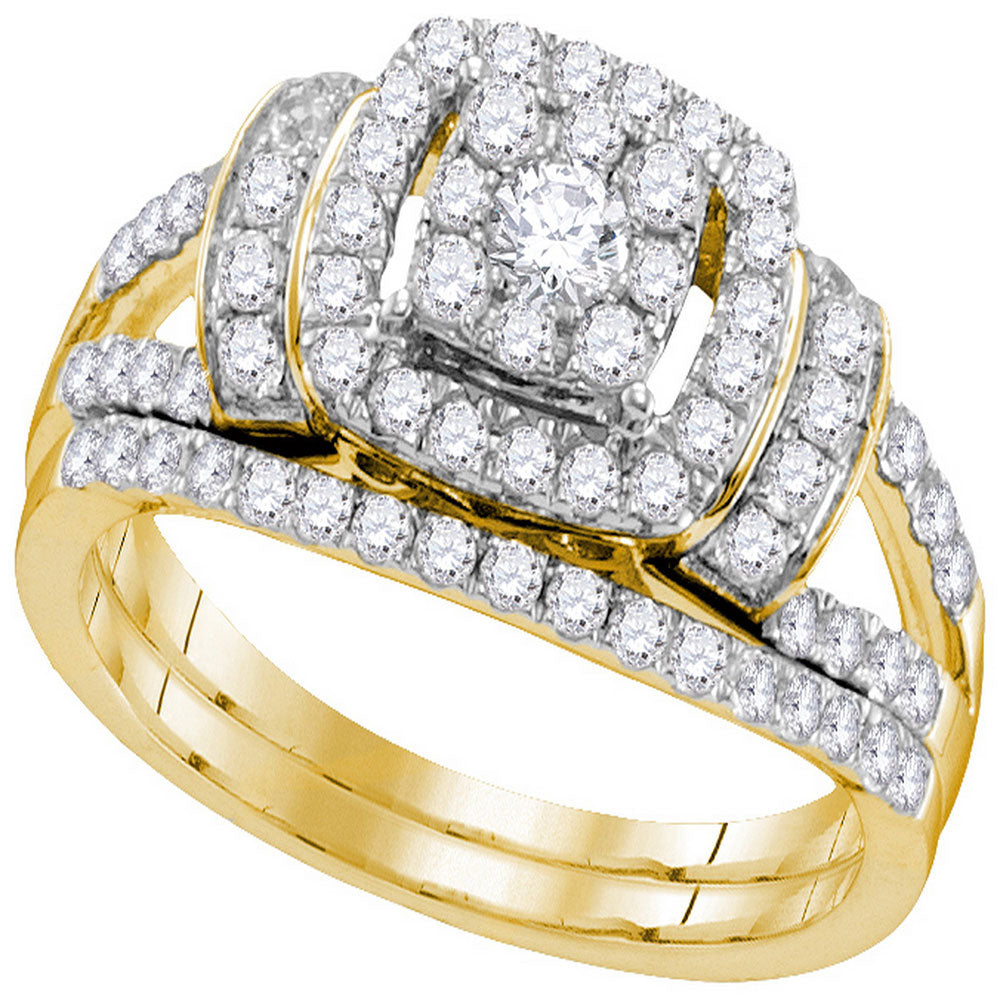 14kt Yellow Gold Womens Round Diamond Bridal Wedding Engagement Ring Band Set 1.00 Cttw