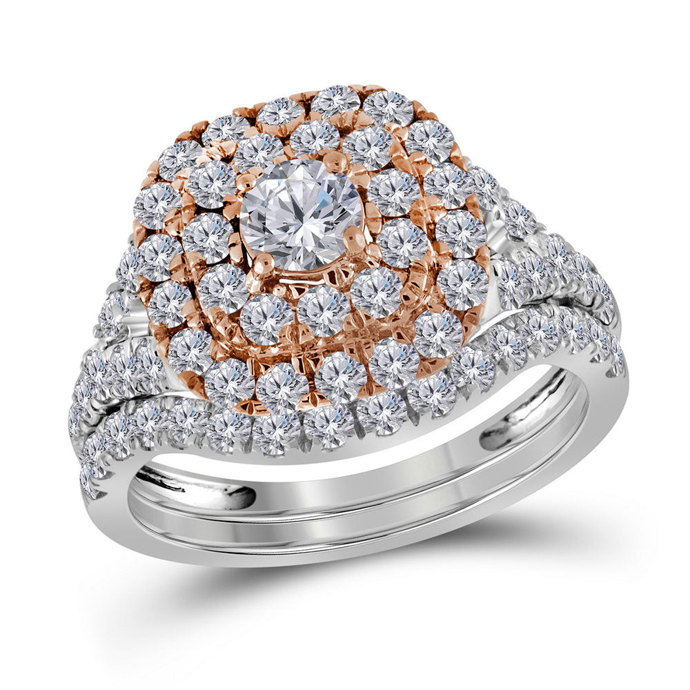 14kt Two-tone Gold Womens Round Diamond Bridal Wedding Engagement Ring Band Set 2.00 Cttw