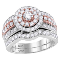 14kt Two-tone Gold Womens Round Diamond Bridal Wedding Engagement Ring Band Set 1-1/2 Cttw