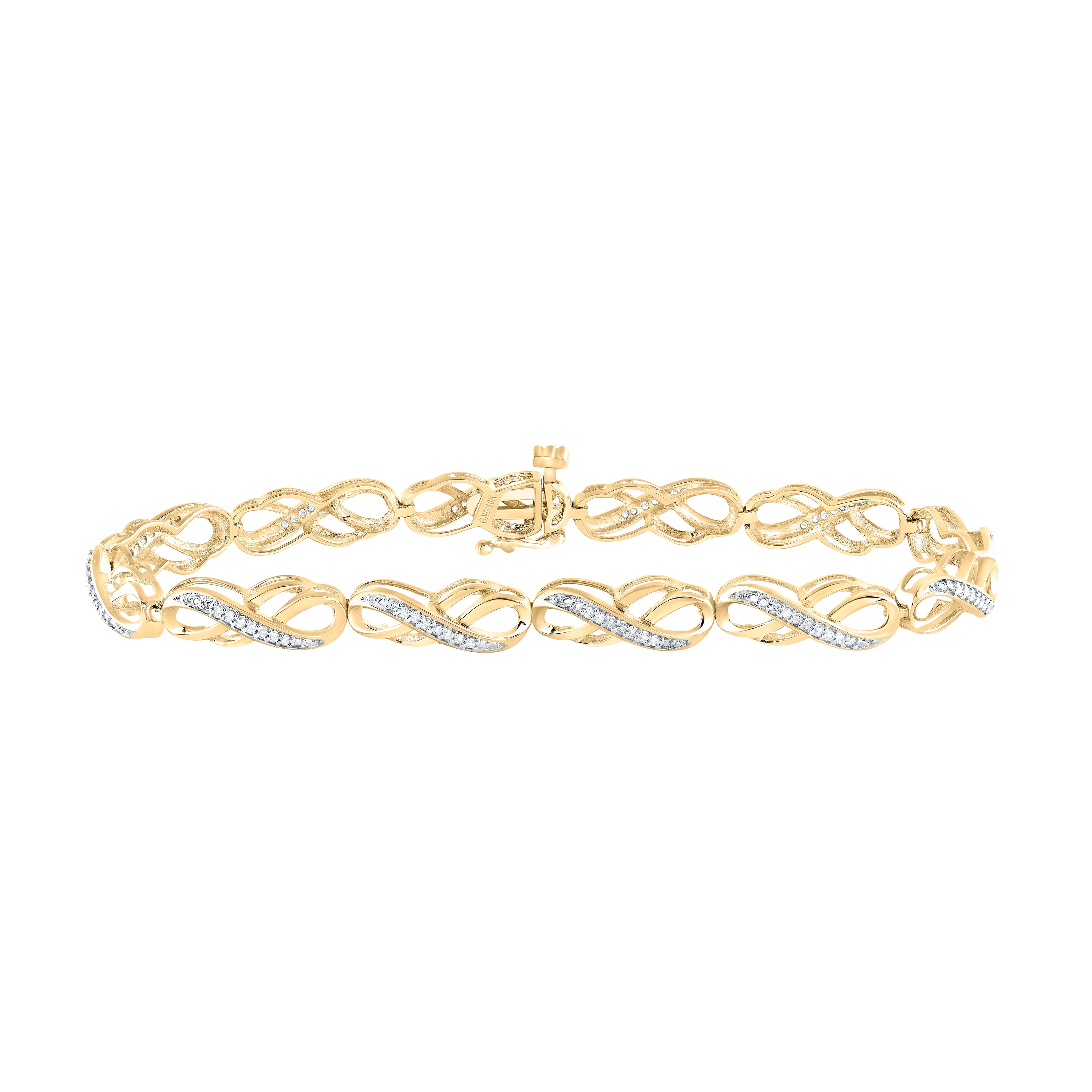 10kt Yellow Gold Womens Round Diamond Infinity Bracelet 1/4 Cttw