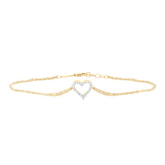 10K Yellow Gold Womens Round Natural Diamond Heart Bracelet 1/8 CTW 1.38 Gram