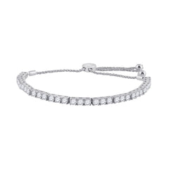14kt White Gold Womens Round Diamond Classic Bolo Bracelet 3.00 Cttw