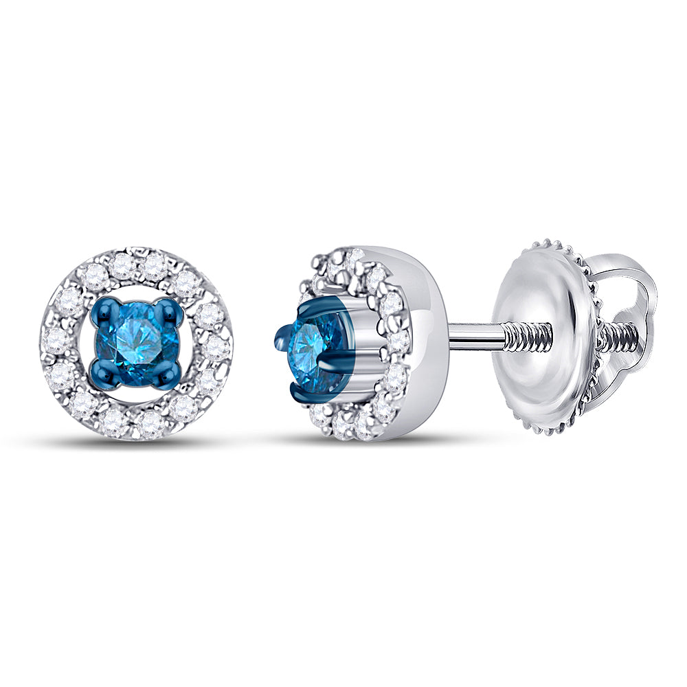 10kt White Gold Womens Round Blue Color Enhanced Diamond Stud Earrings 1/5 Cttw