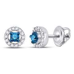 10kt White Gold Womens Round Blue Color Enhanced Diamond Stud Earrings 1/5 Cttw