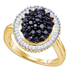 Sterling Silver Womens Round Black Color Enhanced Diamond Cluster Oval Ring 1.00 Cttw