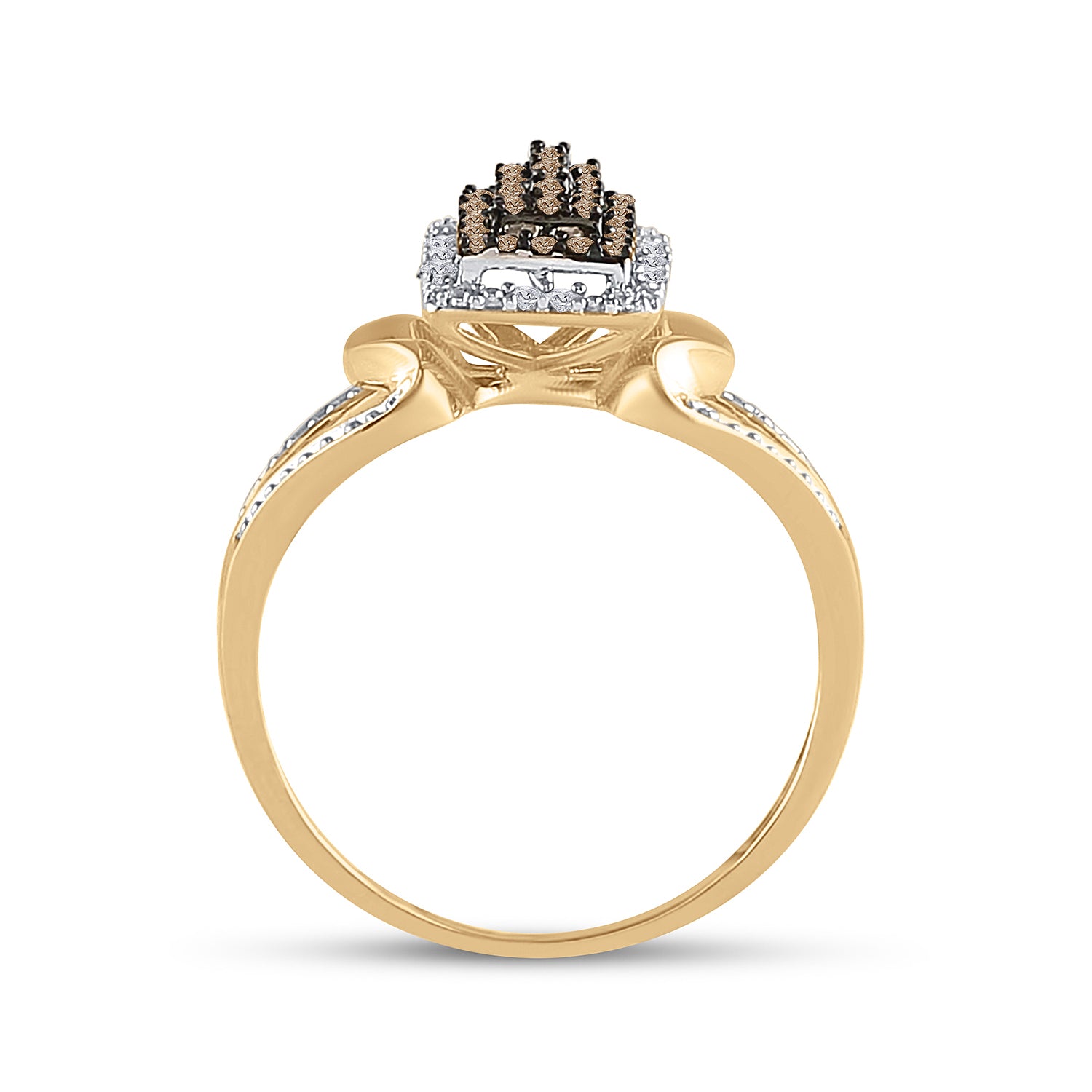 10kt Yellow Gold Womens Round Brown Diamond Cluster Ring 1/6 Cttw