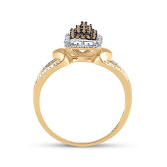 10kt Yellow Gold Womens Round Brown Diamond Cluster Ring 1/6 Cttw