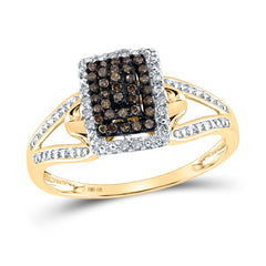 10kt Yellow Gold Womens Round Brown Diamond Cluster Ring 1/6 Cttw
