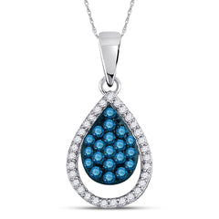 10kt White Gold Womens Color Enhanced Blue Diamond Teardrop Fashion Pendant 1/2 Cttw