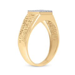 10kt Yellow Gold Mens Round Diamond Square Cluster Brushed Ring 1/8 Cttw
