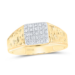 10kt Yellow Gold Mens Round Diamond Square Cluster Brushed Ring 1/8 Cttw