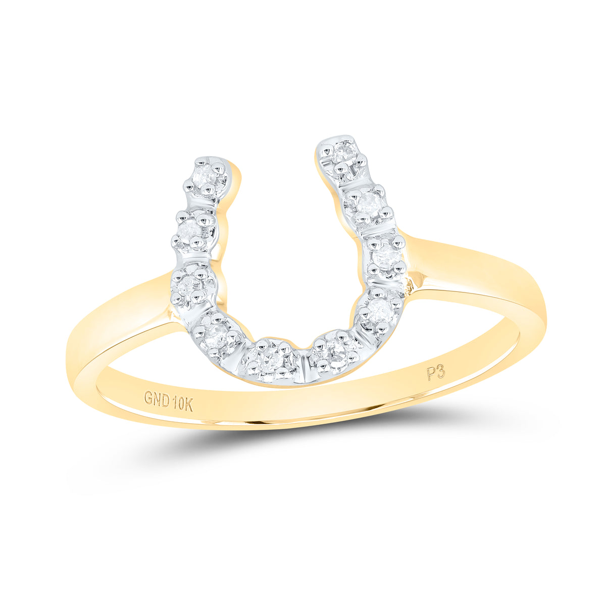 10kt Yellow Gold Womens Round Diamond Two-tone Simple Lucky Horseshoe Ring 1/20 Cttw