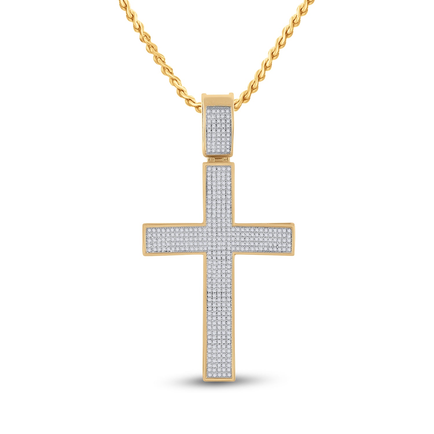 10kt Yellow Gold Mens Round Diamond Cross Charm Pendant 1.00 Cttw