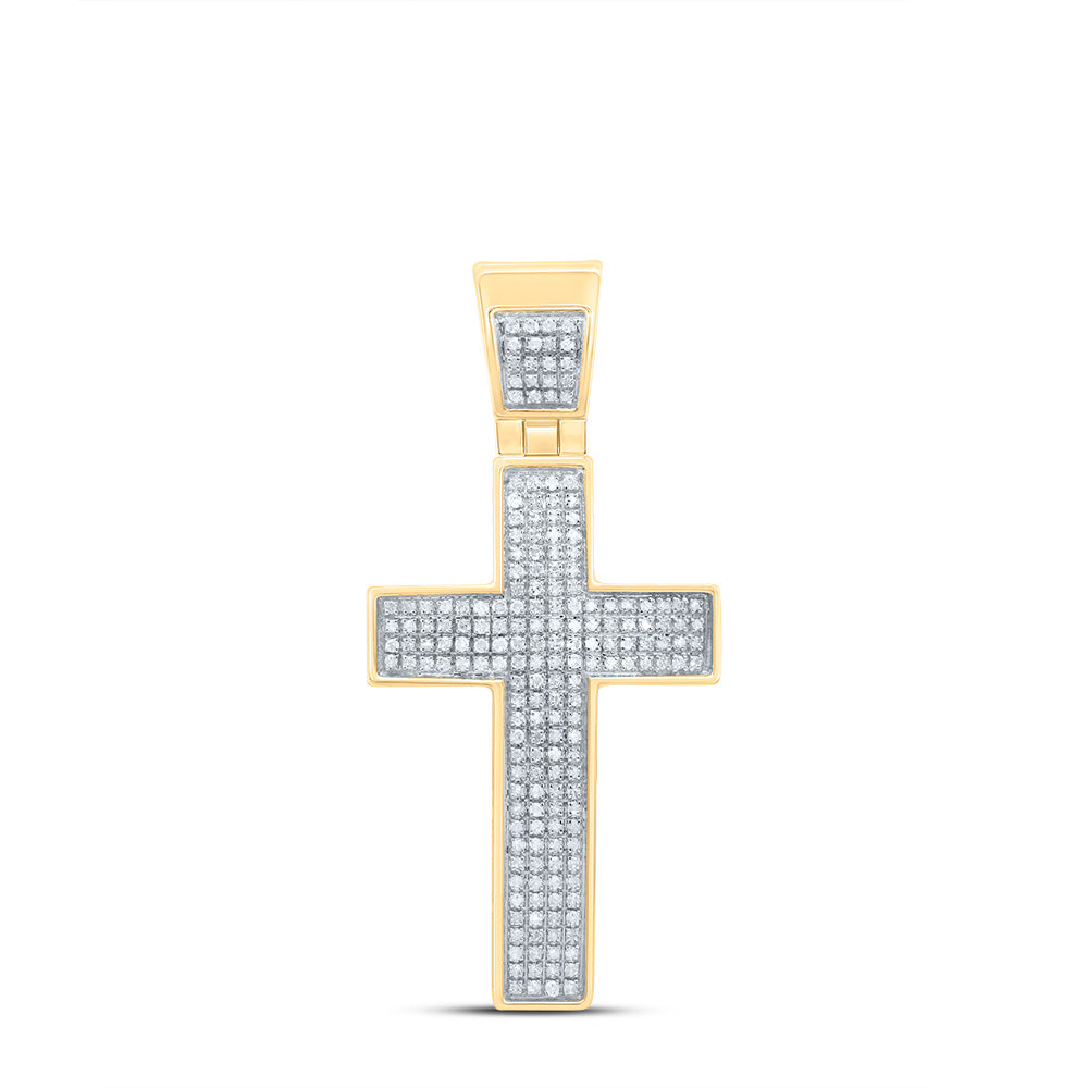 10kt Yellow Gold Mens Round Diamond Symmetrical Cross Charm Pendant 1/2 Cttw