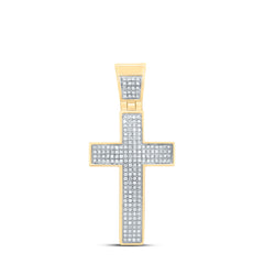 10kt Yellow Gold Mens Round Diamond Symmetrical Cross Charm Pendant 1/2 Cttw