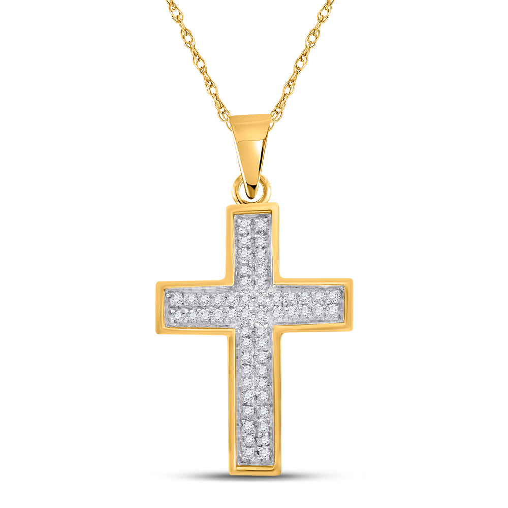 10kt Yellow Gold Womens Round Diamond Cross Pendant 1/6 Cttw