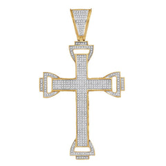 10kt Yellow Gold Mens Round Diamond Capital Cross Charm Pendant 1.00 Cttw