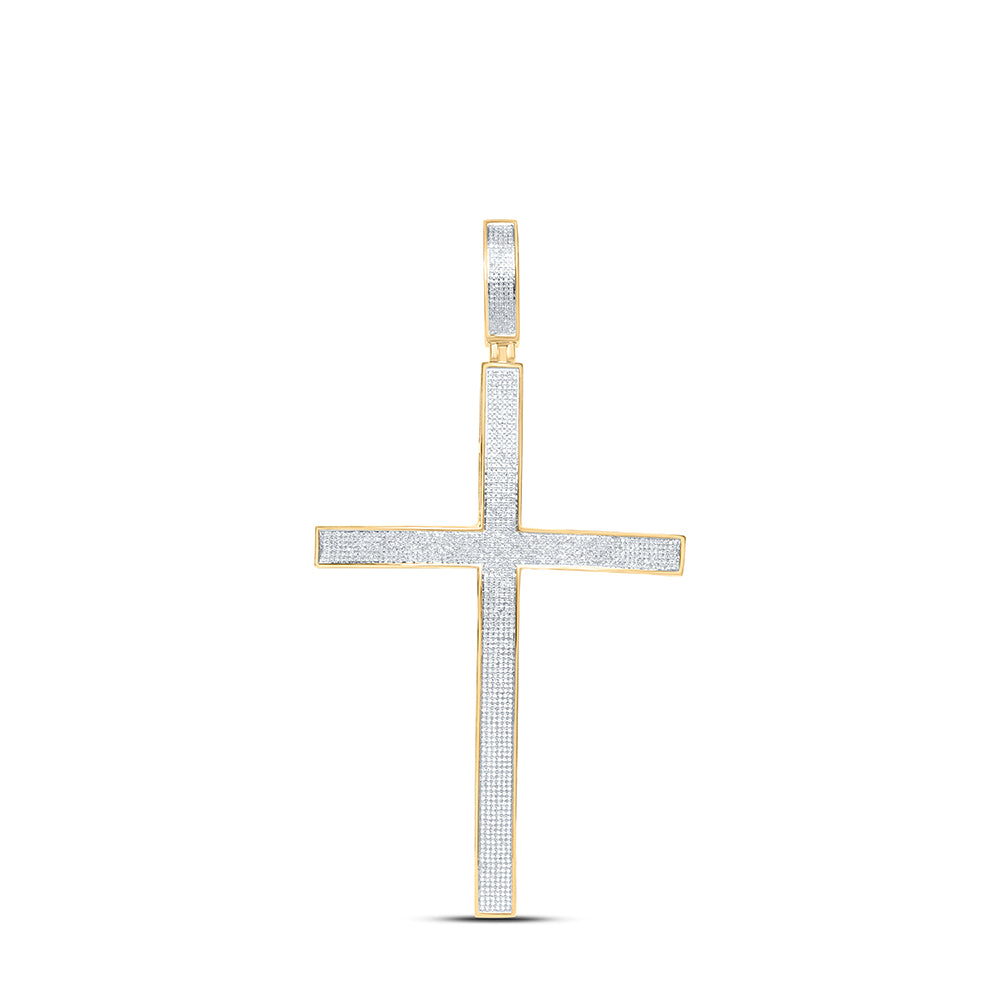 10K Yellow Gold Mens Round Natural Diamond Roman Cross Large Charm Pendant 2.00 CTW 16.86 Gram