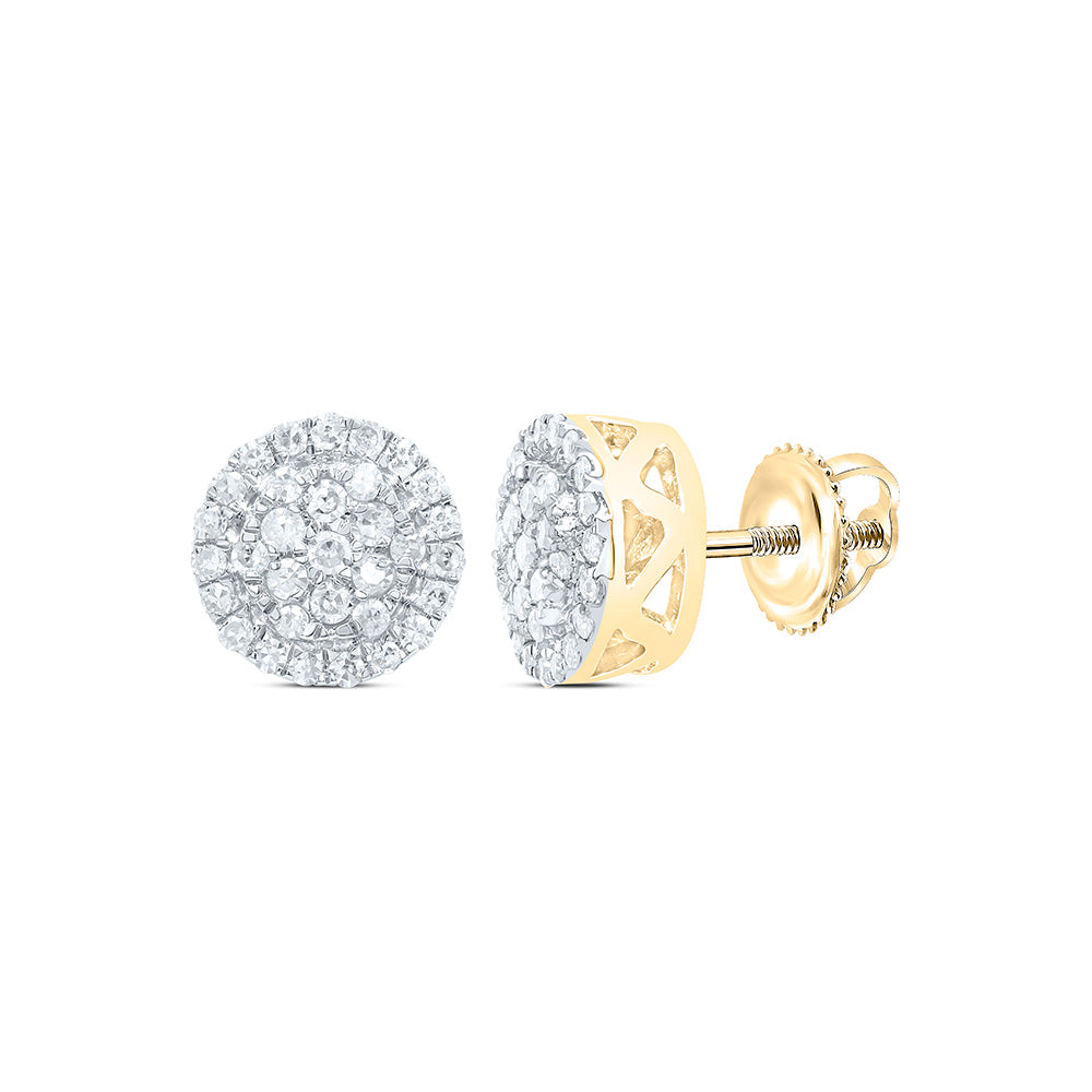 10kt Yellow Gold Womens Round Diamond Circle Cluster Earrings 3/8 Cttw
