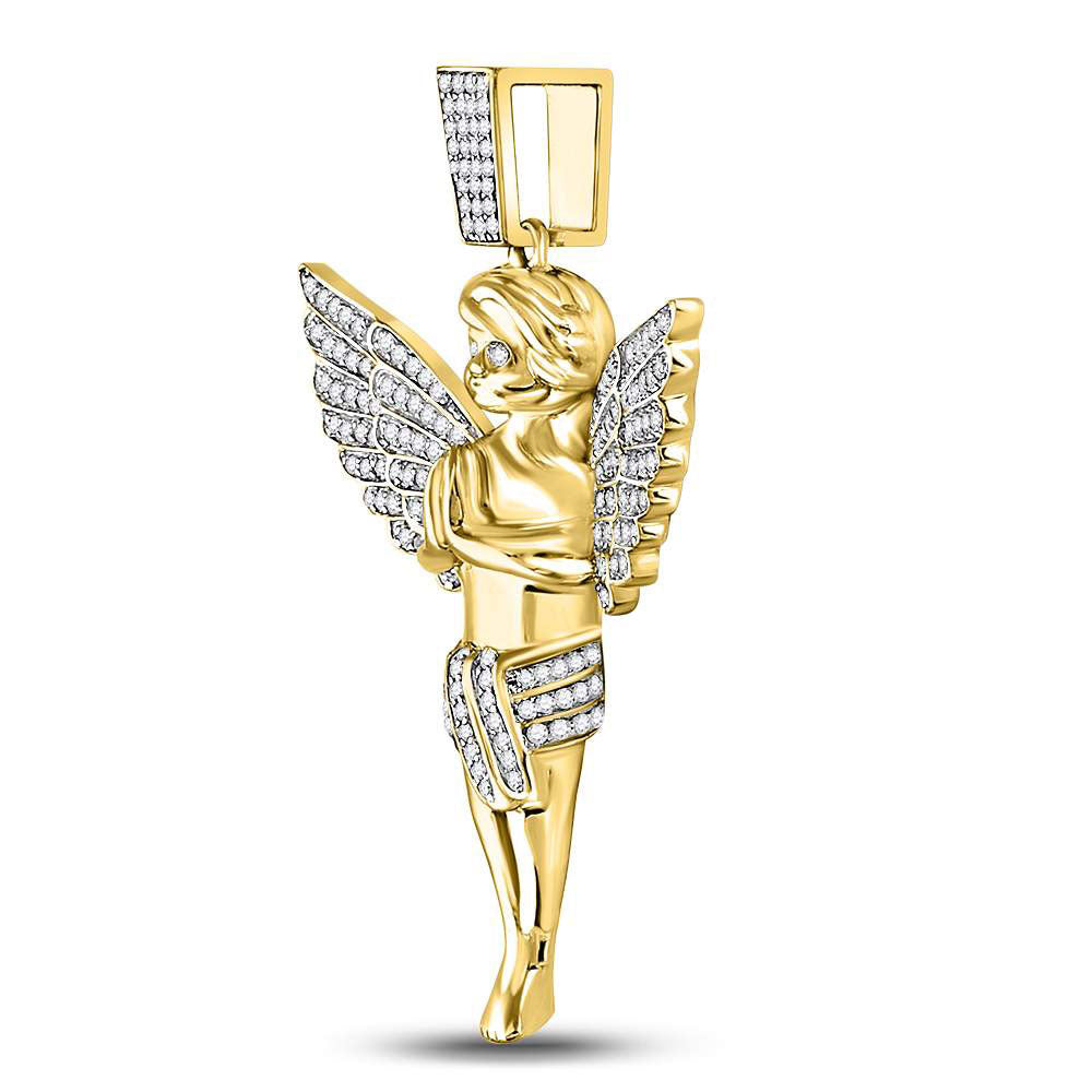 10K Yellow Gold Mens Round Natural Diamond Angel Charm Pendant 3/8 CTW 7.08 Gram