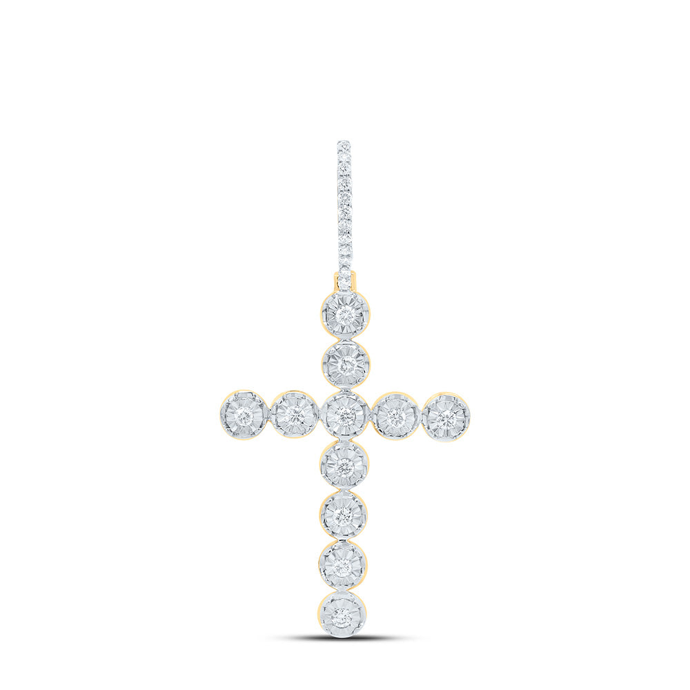 10K Yellow Gold Womens Round Natural Diamond Paternoster Cross Faith Pendant 1/4 CTW 2.14 Gram