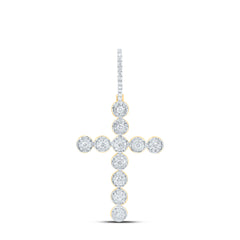 10K Yellow Gold Womens Round Natural Diamond Paternoster Cross Faith Pendant 1/4 CTW 2.14 Gram