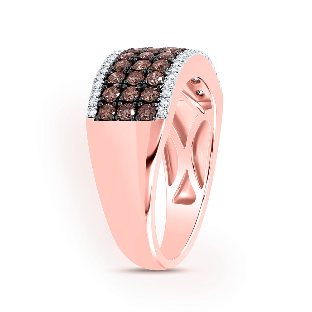 14kt Rose Gold Womens Round Brown Diamond Band Ring 1.00 Cttw