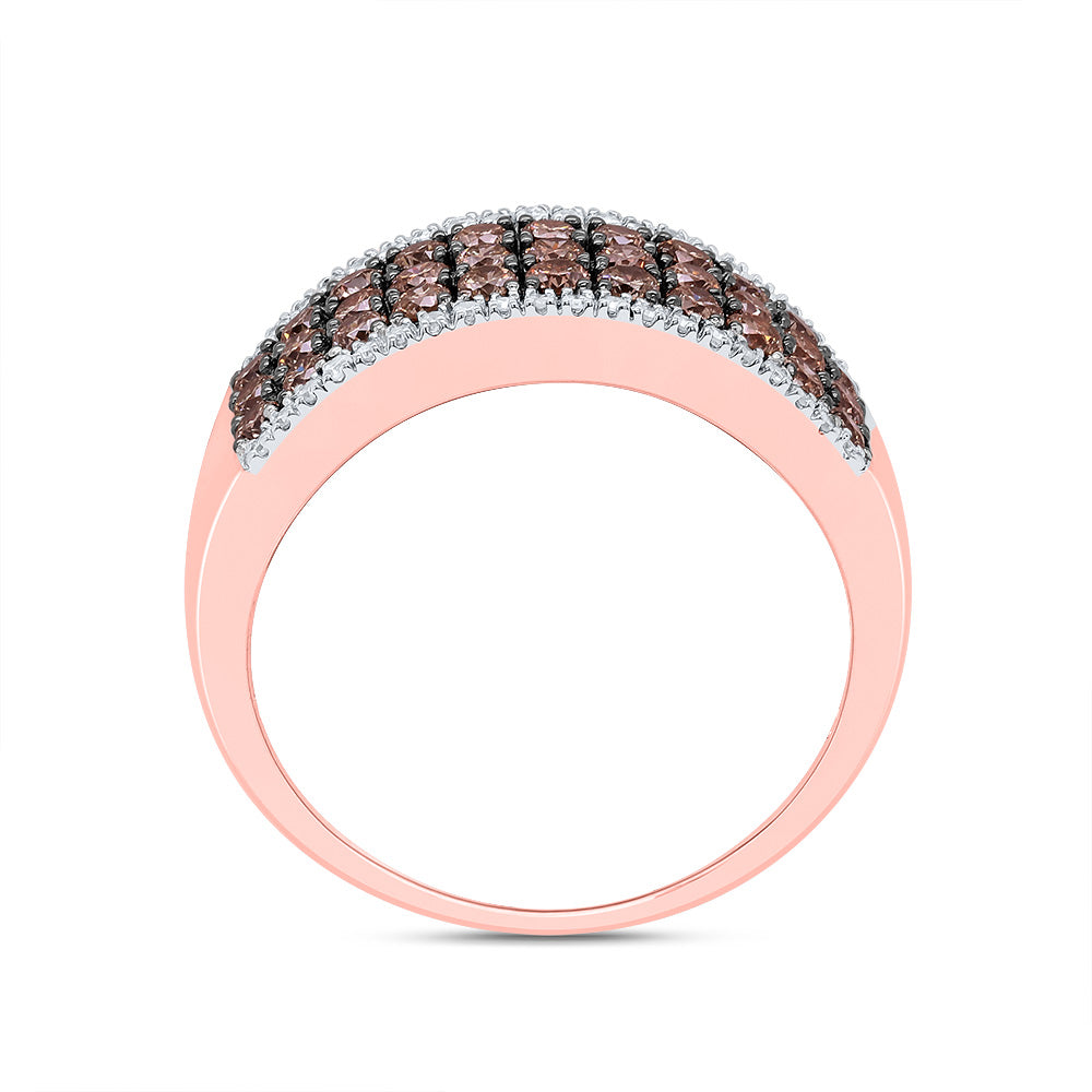 14kt Rose Gold Womens Round Brown Diamond Band Ring 1.00 Cttw