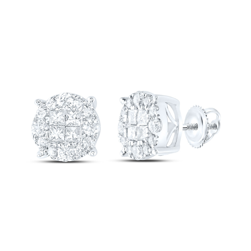 14kt White Gold Womens Princess Diamond Fashion Cluster Earrings 1.00 Cttw