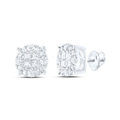14kt White Gold Womens Princess Diamond Fashion Cluster Earrings 1.00 Cttw