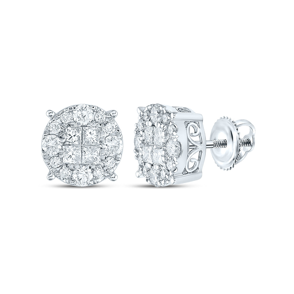 14kt White Gold Womens Princess Diamond Fashion Cluster Earrings 1-1/2 Cttw