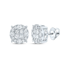 14kt White Gold Womens Princess Diamond Fashion Cluster Earrings 1-1/2 Cttw