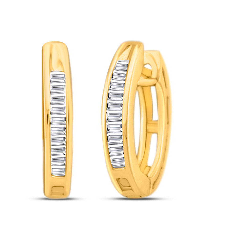 14kt Yellow Gold Womens Baguette Diamond Huggie Earrings 1/6 Cttw