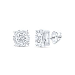 Sterling Silver Womens Round Diamond Solitaire Screwback Stud Earrings 1/20 Cttw