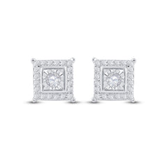 Sterling Silver Womens Round Diamond Solitaire Square Stud Earrings 1/10 Cttw