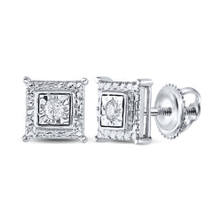 Sterling Silver Womens Round Diamond Solitaire Square Stud Earrings 1/10 Cttw