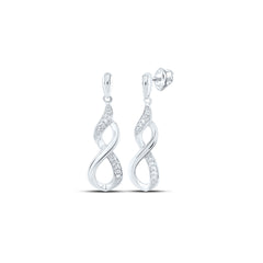 10kt White Gold Womens Round Diamond Infinity Dangle Earrings 1/20 Cttw